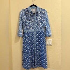 J. McLaughlin Blue and White Long Sleeve Dress